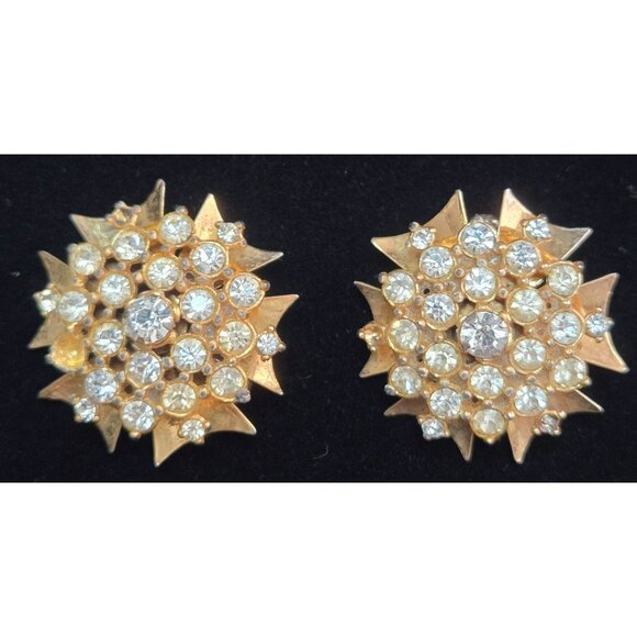 2 Vintage Dress Clips Brooches Rhinestone Goldtone - Picture 1 of 7